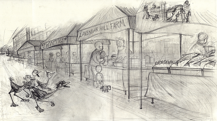 Narrative Illustration Lesson showing preliminary drawing